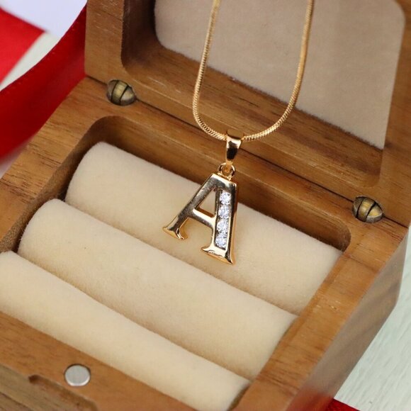 "Rose Gold Letter A Pendant with Crystals – 18K Gold Plated Charm, XPPT1350 - Picture 4 of 12